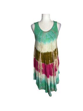 Sol Tie Dye Sleeveless A Line Tunic Dress Medium Multicolor Asymetrical Hem